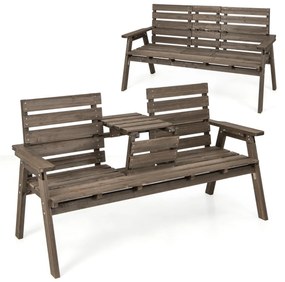 Banco de jardim madeira de abeto para 2-3 pessoas com mesa central rebatível Carga 320 kg 160 x 64 x 86 cm Café