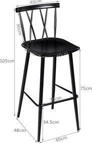 Conjunto de 2 Cadeiras de Jantar "NordicX" - 48 x 40 x 105 cm - Pretas