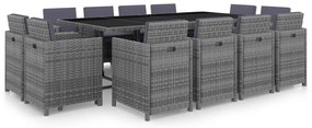 13 pcs conjunto jantar exterior c/ almofadões vime PE antracite