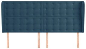 Cabeceira cama c/ abas veludo 203x23x118/128 cm azul-escuro