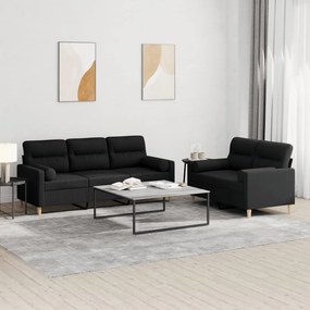 3201620 vidaXL 2 pcs conjunto de sofás com almofadas tecido preto