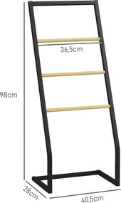 Toalheiro de Pé para Casa de Banho com 4 Barras em Bambu e Aço 40,5x28x98 cm Preto e Madeira