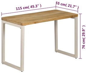 Mesa de jantar 115x55x76 cm madeira de mangueira maciça e aço