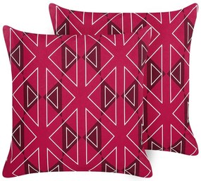 Conjunto 2 almofadas decorativas de jardim padrão geométrico rosa 45 x 45 cm MEZZANO Beliani
