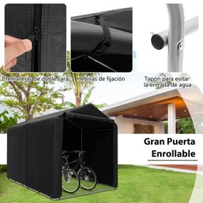 Cobertura exterior para bicicletas, ferramentas com porta de enrolar com fecho de correr 160 x 218 x 164 cm Cinzento