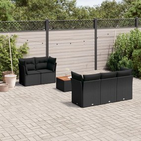 vidaXL 6 pcs conjunto sofás de jardim c/ almofadões vime PE preto