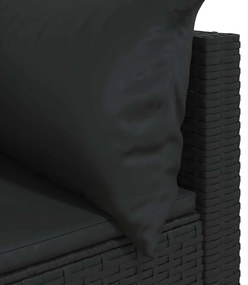 Sofás de canto p/ jardim c/ almofadões 2 pcs vime PE preto
