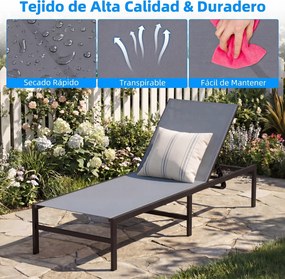 Conjunto de 2 Espreguiçadeiras de Exterior, 64 x 198 x 67-103 cm, Encosto Ajustável em 6 Níveis, Cinzento