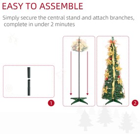 Árvore de Natal Dobrável 150 cm Árvore de Natal Artificial com Luzes LED e Decorações Pré-Instaladas Ø50x150 cm Verde