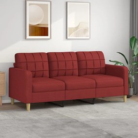 vidaXL Sofá de 3 lugares tecido 180 cm vermelho tinto