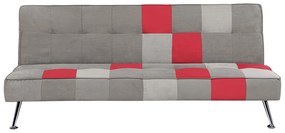 Sofá-cama de 3 lugares em veludo patchwork cinzento e vermelho OLSKER Beliani