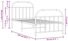 Estrutura de cama com cabeceira e pés 90x200 cm metal preto