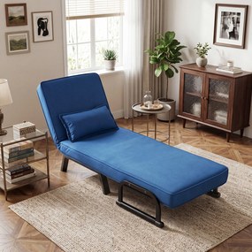 Sofá-Cama Individual Convertível, 186 x 64 cm, Encosto Ajustável em 6 Níveis, Azul