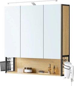 Armário de parede casa de banho com iluminação LED, 14,5 x 70 x 70 cm cor de carvalho