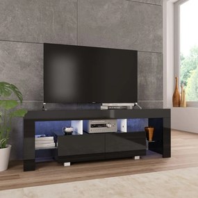 vidaXL Móvel de TV com luzes LED 130x35x45 cm alto brilho preto