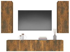 Conjunto móveis de TV 4 pcs madeira processada carvalho fumado