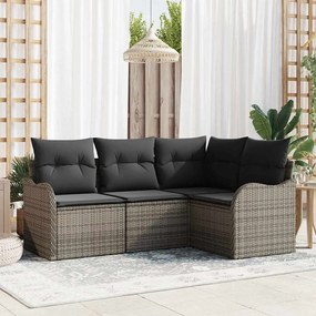 Conjunto de Sofá de Jardim vidaXL 4 Peças com Almofadas Cinza Rattan Poliéster