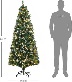 Árvore de Natal artificial iluminada com 703 ramos, 250 LED, 30 pinhas, base dobrável, altura 180 cm, Ø 80 cm, verde