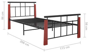 Estrutura de cama 100x200 cm metal/madeira de carvalho maciça