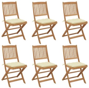 Cadeiras de jardim dobráveis c/ almofadões 6 pcs acácia maciça