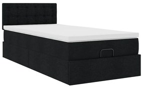 Cama otomana com colchão 100x200 cm tecido preto
