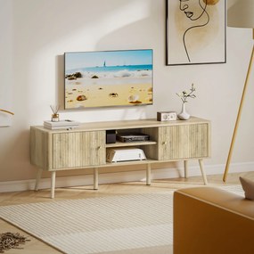 Móvel para televisão 140 x 35 x 49 cm, com capacidade para ecrãs até 65 polegadas, com 2 portas, 2 compartimentos abertos, prateleira ajustável, cor c