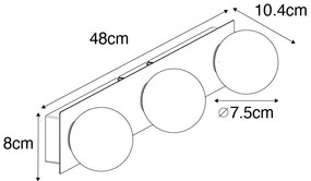 Candeeiro de parede moderno preto 48 cm IP44 3 luzes - Cederic Moderno