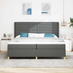 Cama Box Spring vidaXL com Colchão e LED Cinza Escuro 200x200 cm Tecid