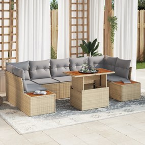 Conjunto de Jantar de Jardim com 8 Peças e Almofadas Bege em Rattan de