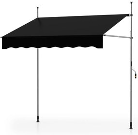 Toldo retrátil manual 2 m x 180 cm Sombra exterior ajustável sem perfuração com manivela para pátio, varanda, jardim Preto