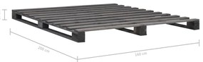 Estrutura de cama em paletes pinho maciço 160x200 cm cinzento