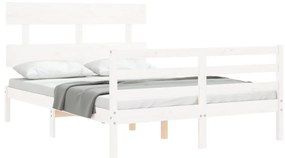 Estrutura de cama com cabeceira 120x200cm madeira maciça branco