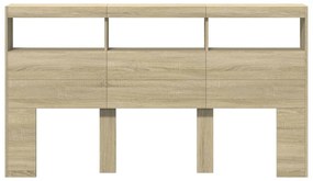 Armário de cabeceira c/ luzes LED 180x17x102 cm carvalho sonoma