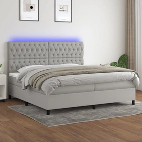 vidaXL Cama box spring c/ colchão e LED 200x200 cm tecido cinza-claro