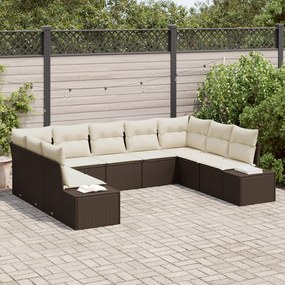 Conjunto de sofás de jardim com almofadas em rattan castanho polipropi
