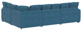 Sofá modular com almofadas veludo azul