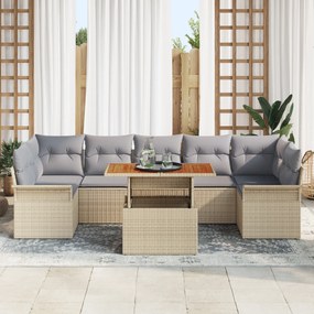 Conjunto de Sofás de Jardim vidaXL de 8 Peças com Almofadas Bege Ratta
