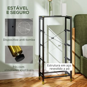 Cómoda para Dormitório Cómoda de Tecido com 4 Gavetas Dobráveis com Frentes de Couro PU 46x30x98 cm Preto