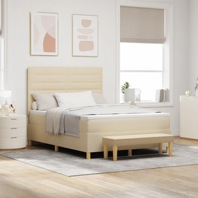 vidaXL Cama Box Spring com Colchão & Banco Creme 140x190 cm Tecido