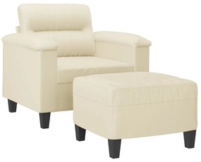 Poltrona com apoio de pés couro artificial 60 cm cor creme