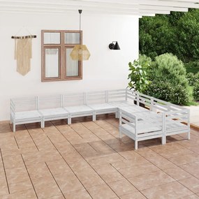 vidaXL 9 pcs conjunto lounge de jardim pinho maciço branco