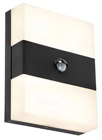 Candeeiro de parede exterior preto IP44 com LED e sensor de movimento - Dualy