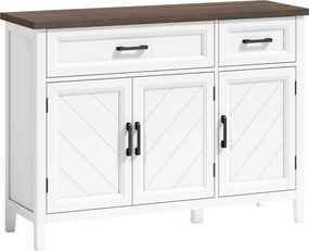 HOMCOM Aparador para sala, móvel de arrumação com 3 portas em espinha de peixe, 2 gavetas e 2 prateleiras reguláveis, 110 x 35 x 80,5 cm, branco | Aosom Portugal