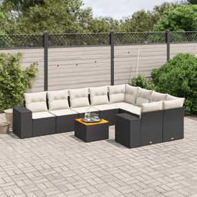 10 pcs conjunto sofás de jardim c/ almofadões vime PE preto