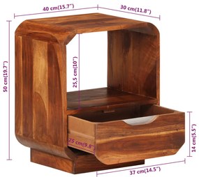 Mesa de Cabeceira Edate com Gaveta em Madeira de Sheesham - Design Vin