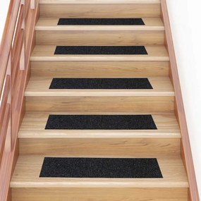 vidaXL Tapetes de escada adesivos 30 pcs 76x20 cm retangular preto