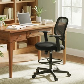 Cadeira escritório giratória com apoio para os pés 64 x 64 x (102,2-120,2) cm Preta