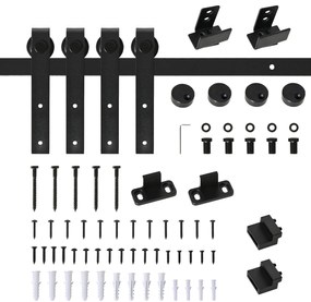 Ferragens para Portas de Correr 183 cm Kit para Porta de Correr Dupla em Madeira Largura 45 cm Aço Carbono Preto