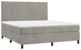 Cama box spring c/ colchão/LED 160x200 cm veludo cinzento-claro