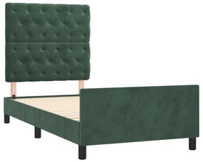 Estrutura de cama sem colchão 80x200 cm veludo verde-escuro